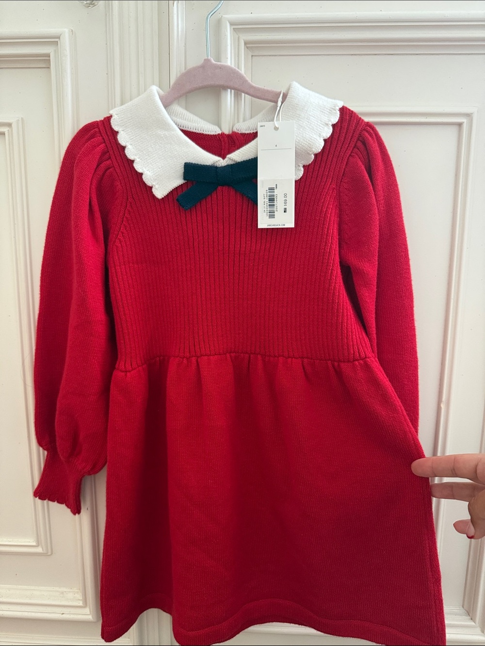 Janie and Jack Red Knit Dress with White Collar and Navy Bow